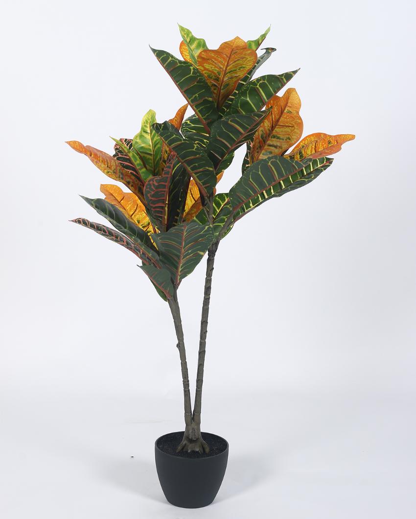 Red Croton Artificial Plant with Black Pot | 3 ft