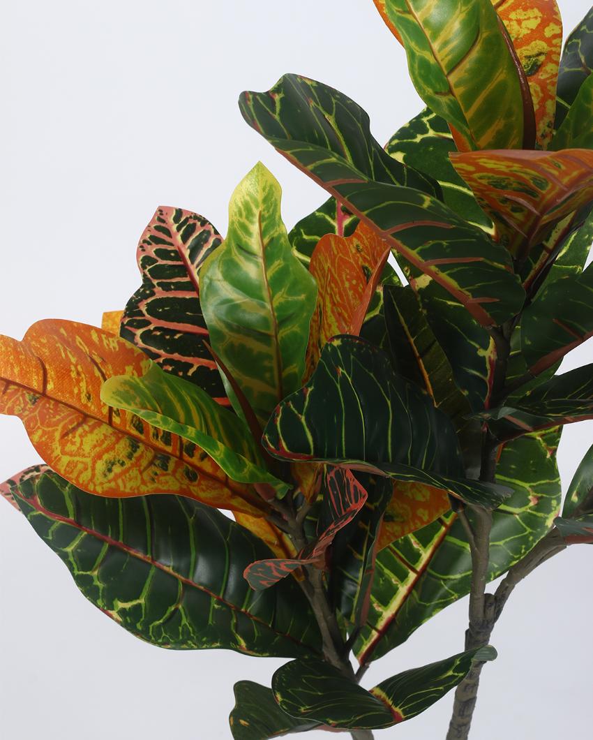 Red Croton Artificial Plant with Black Pot | 3 ft