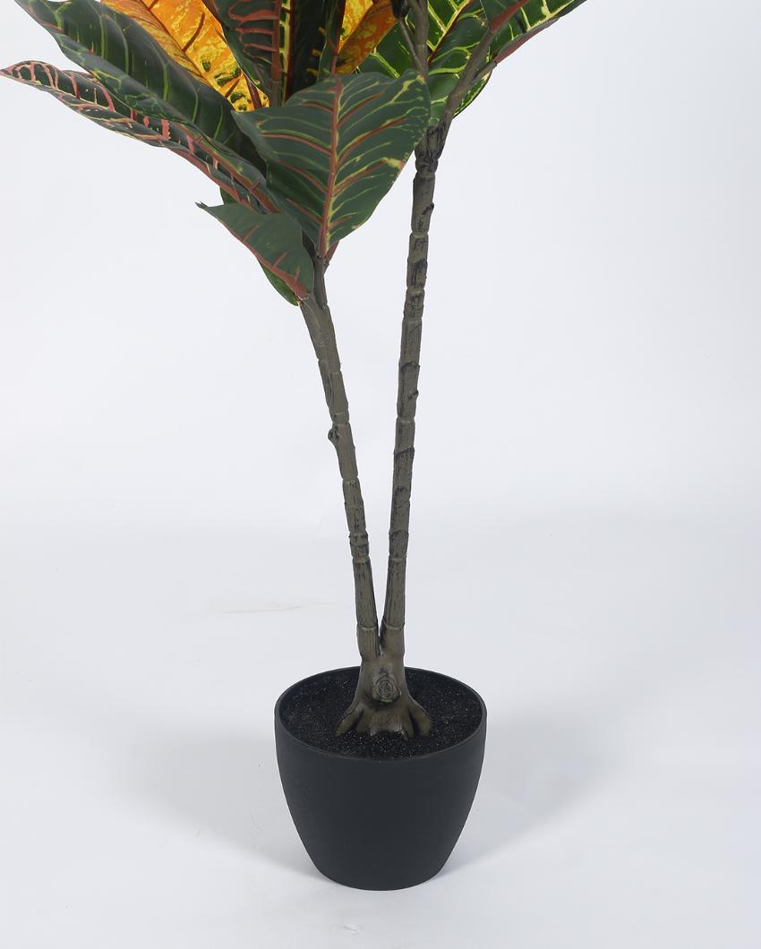 Red Croton Artificial Plant with Black Pot | 3 ft