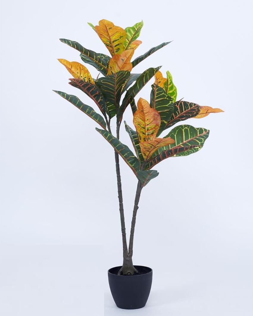 Red Croton Artificial Plant with Black Pot | 3 ft