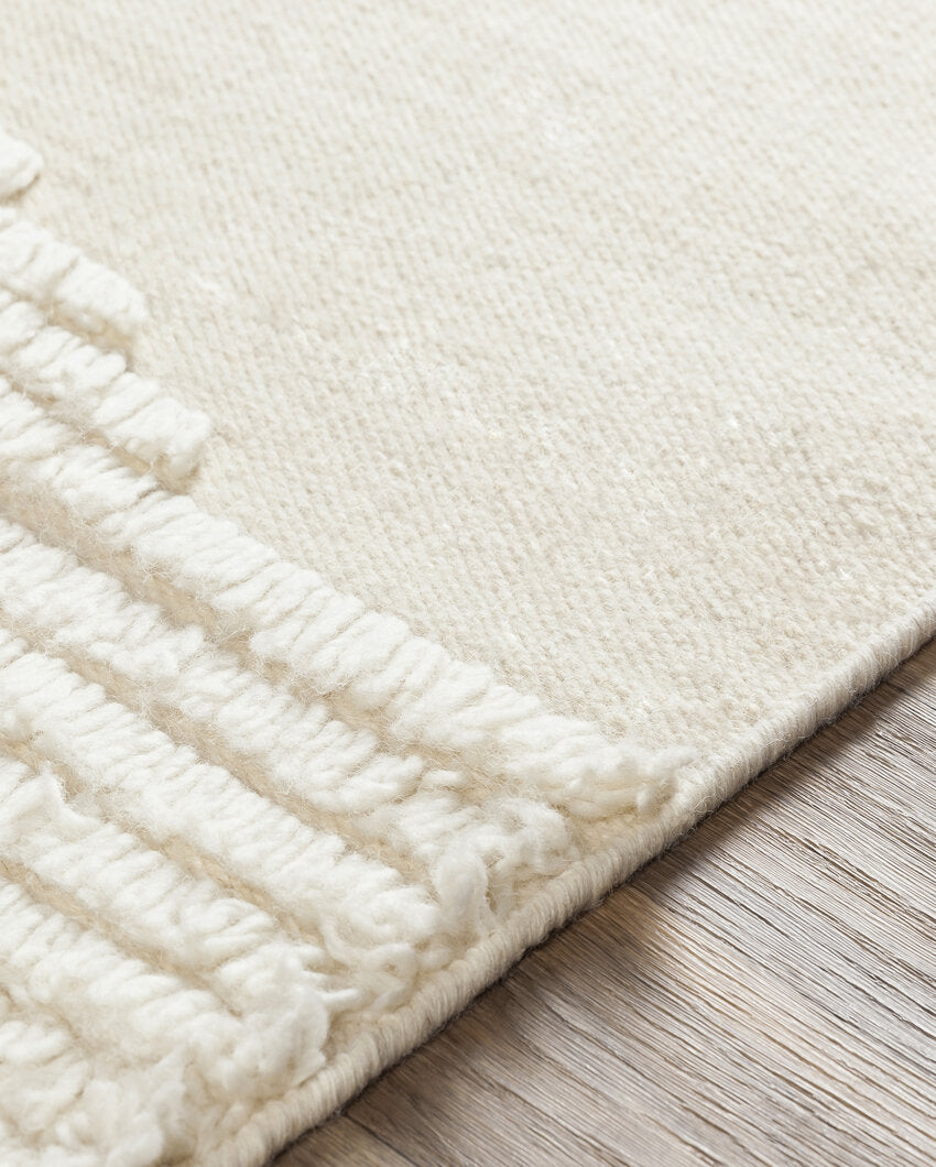 Cream Apache Woolen Handwoven Plush Pile Carpet | Cream | 5 x 3 ft