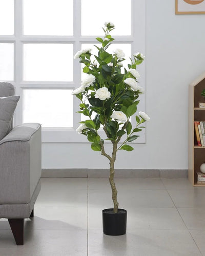 Artificial Camellia Flower Plants in Black Pot