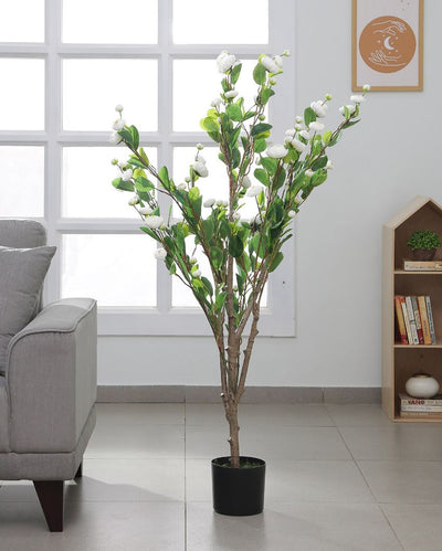 Artificial Camellia Flower Plants in Black Pot