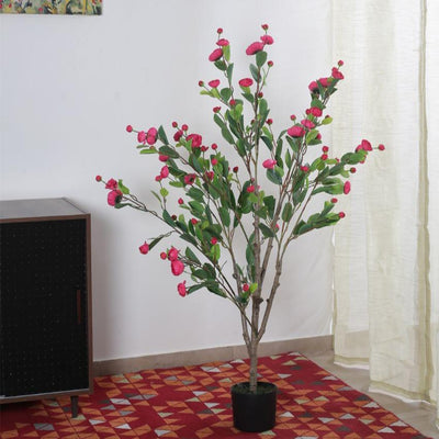 Artificial Camelia Rose Flowers Plant With Black Pot | 47 Inches Pink
