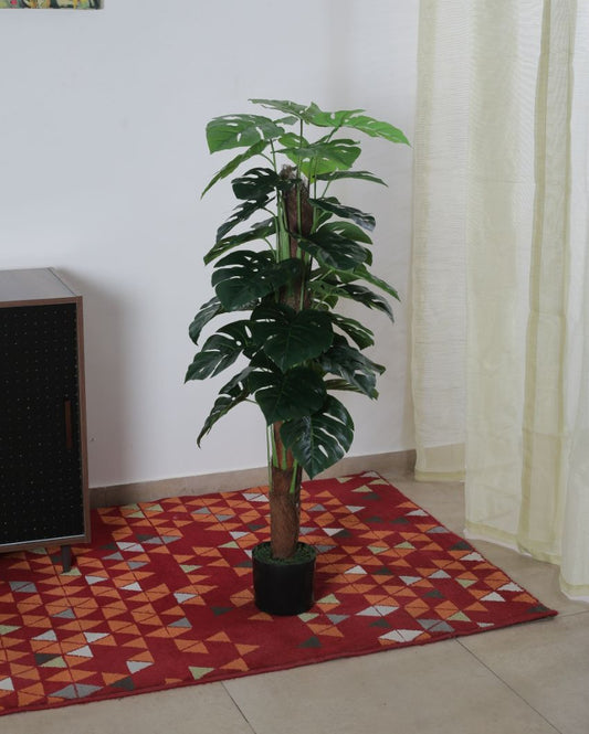 Beautiful Artificial Pvc Silk Monstera Plant Big Leaves With Black Pot | 35 Inches