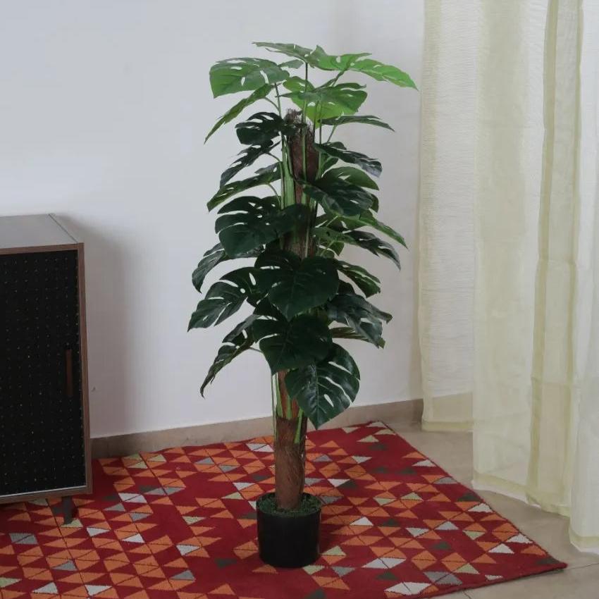 Beautiful Artificial Pvc Silk Monstera Plant Big Leaves With Black Pot | 35 Inches