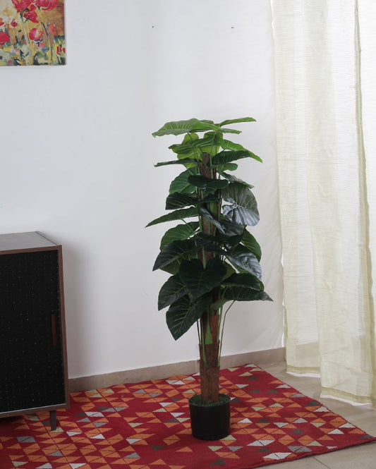 Artificial Pvc Silk Rubber Plant With Black Pot | 35 Inches