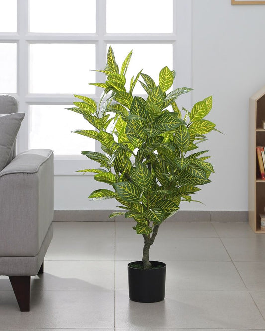 Artificial Croton Palm Tree Silk Plants Faux Fiddle Leaf