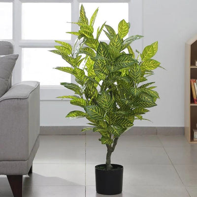 Artificial Croton Palm Tree Silk Plants Faux Fiddle Leaf