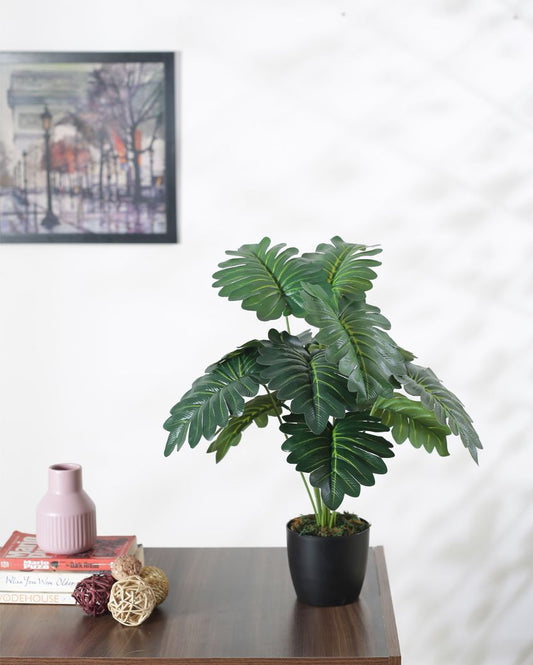 Artificial Pvc Philodendron Silk Plant With Black Pot | 22 Inches