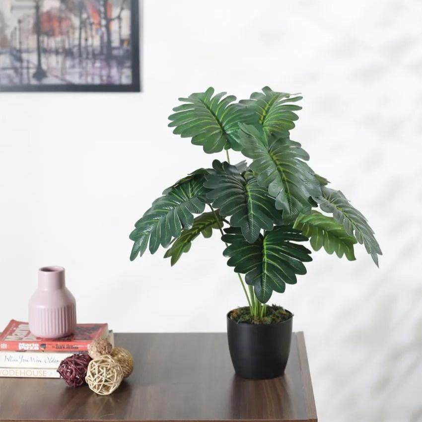 Artificial Pvc Philodendron Silk Plant With Black Pot | 22 Inches