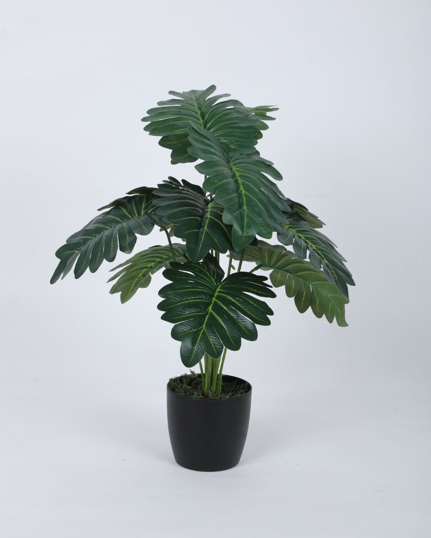 Artificial Pvc Philodendron Silk Plant With Black Pot | 22 Inches