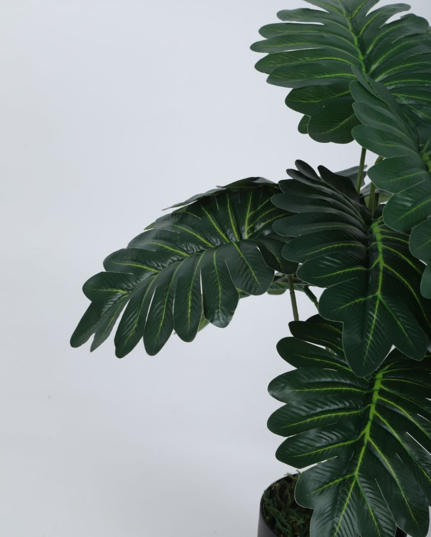 Artificial Pvc Philodendron Silk Plant With Black Pot | 22 Inches