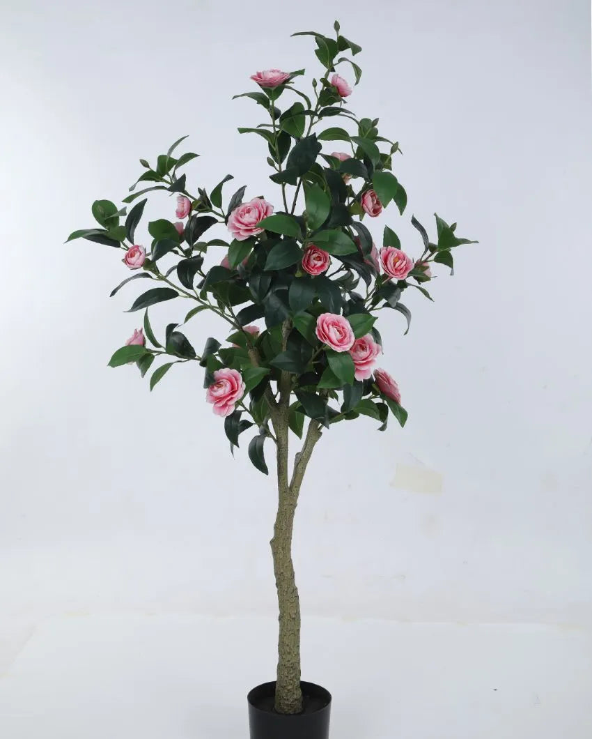 Artificial Camellia Flower Plant With Black Pot | 59 Inches