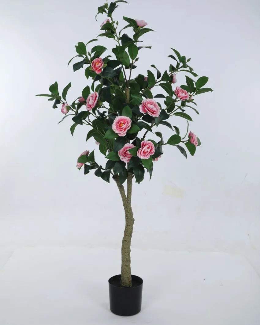 Artificial Camellia Flower Plant With Black Pot | 59 Inches