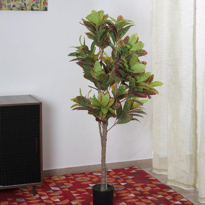 Artificial Croton Plant Natural Looking With Black Pot | 59 Inches