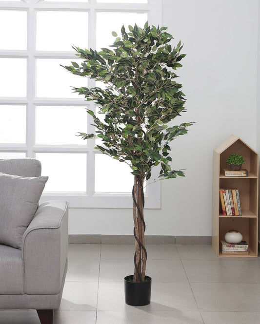 Artificial Ficus white Tree with Natural Wood Trunk Silk Fake Ficus Tree