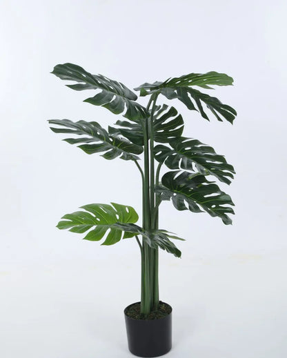 Beautiful Artificial Pvc Silk Monstera Plant Big Leaves With Black Pot | 71 Inches