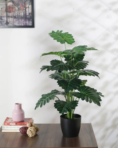 Pvc Philodendron Silk Artificial Plant With Black Pot | 26 Inches