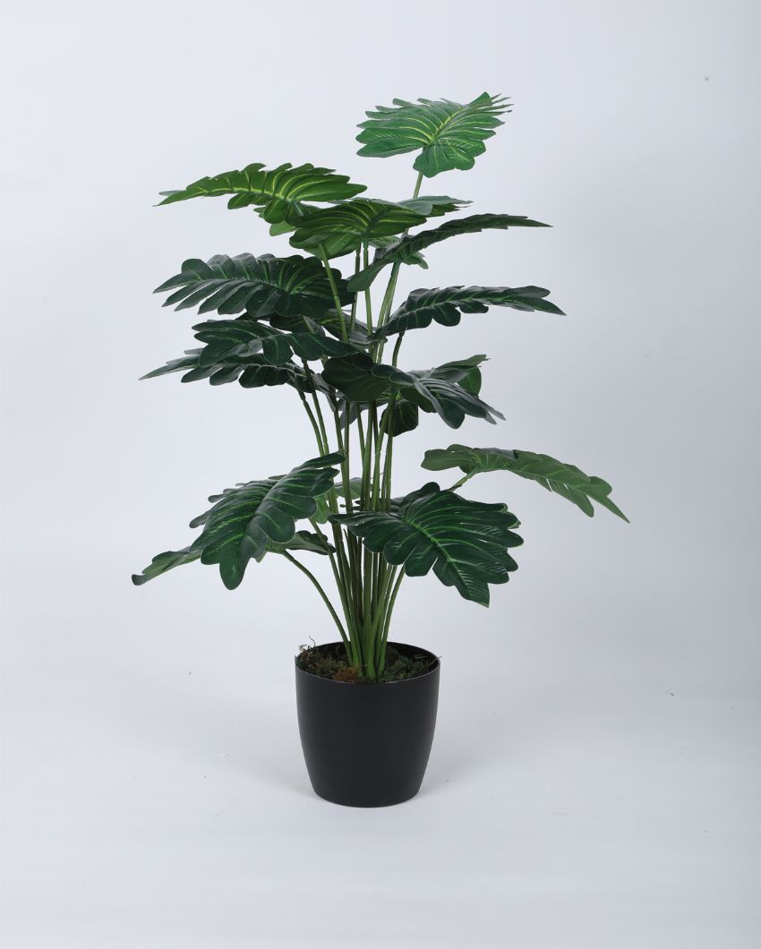 Pvc Philodendron Silk Artificial Plant With Black Pot | 26 Inches