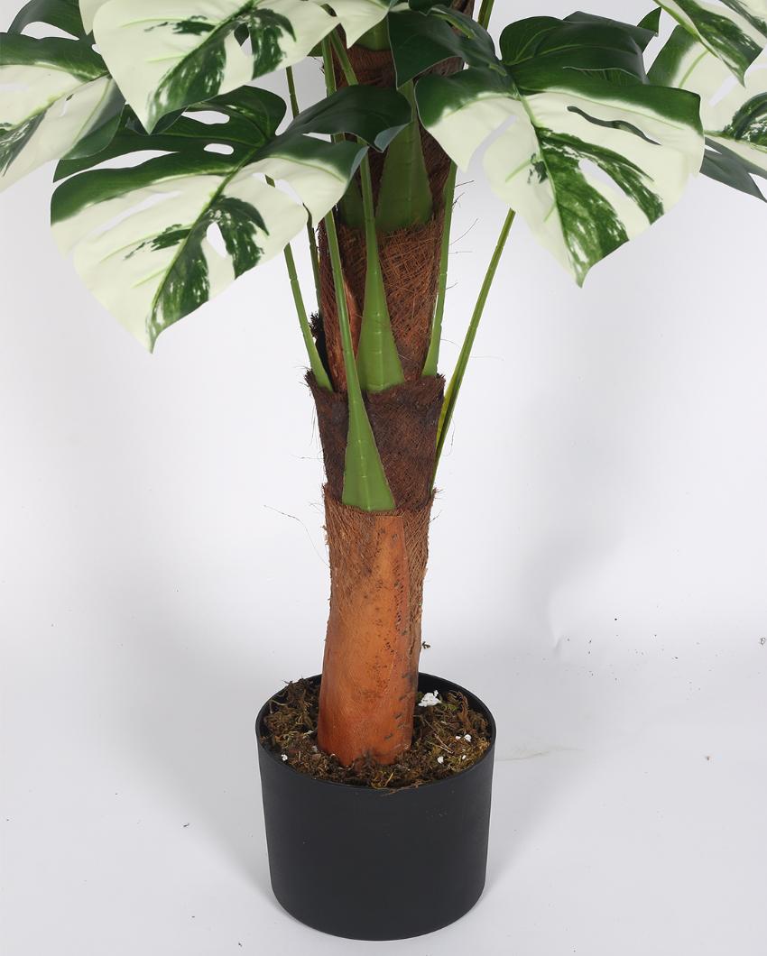 Monstera White Real Touch Artificial Plant with Black Pot | 4 ft