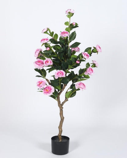 Camellia Rose Artificial Flower Plant with Black Pot | 4 ft