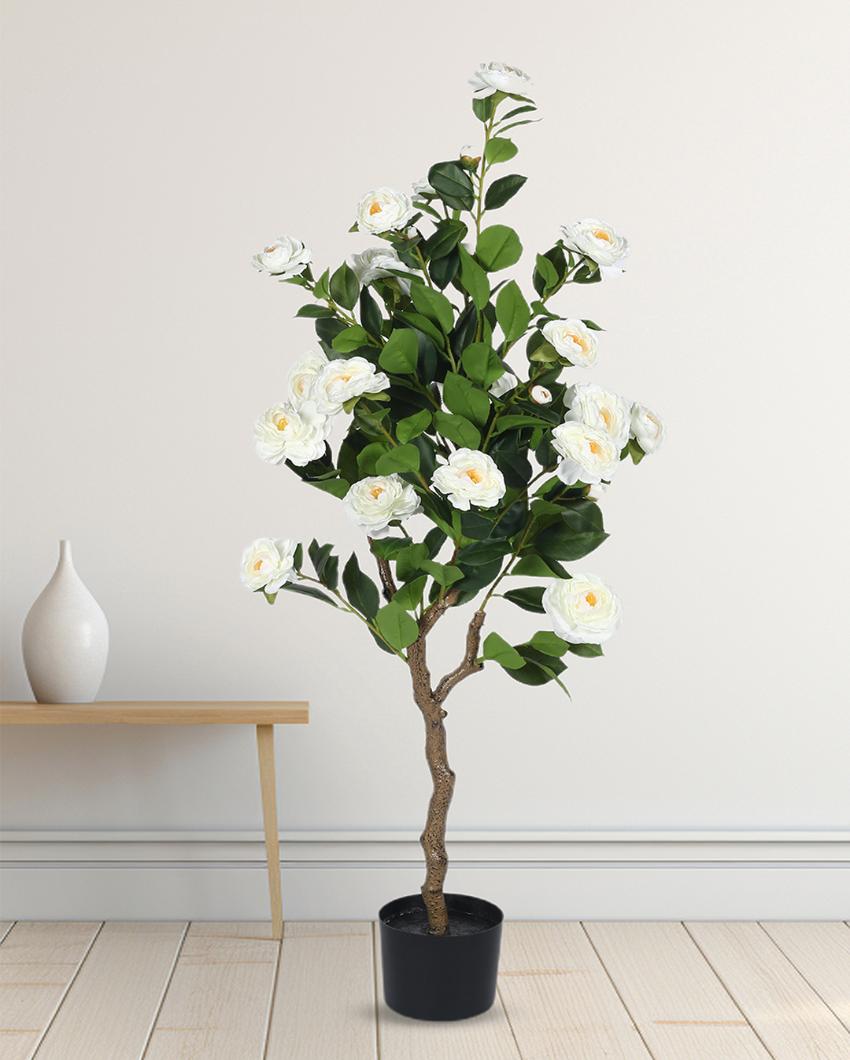 Camellia Rose Artificial Flower Plant with Black Pot | 4 ft