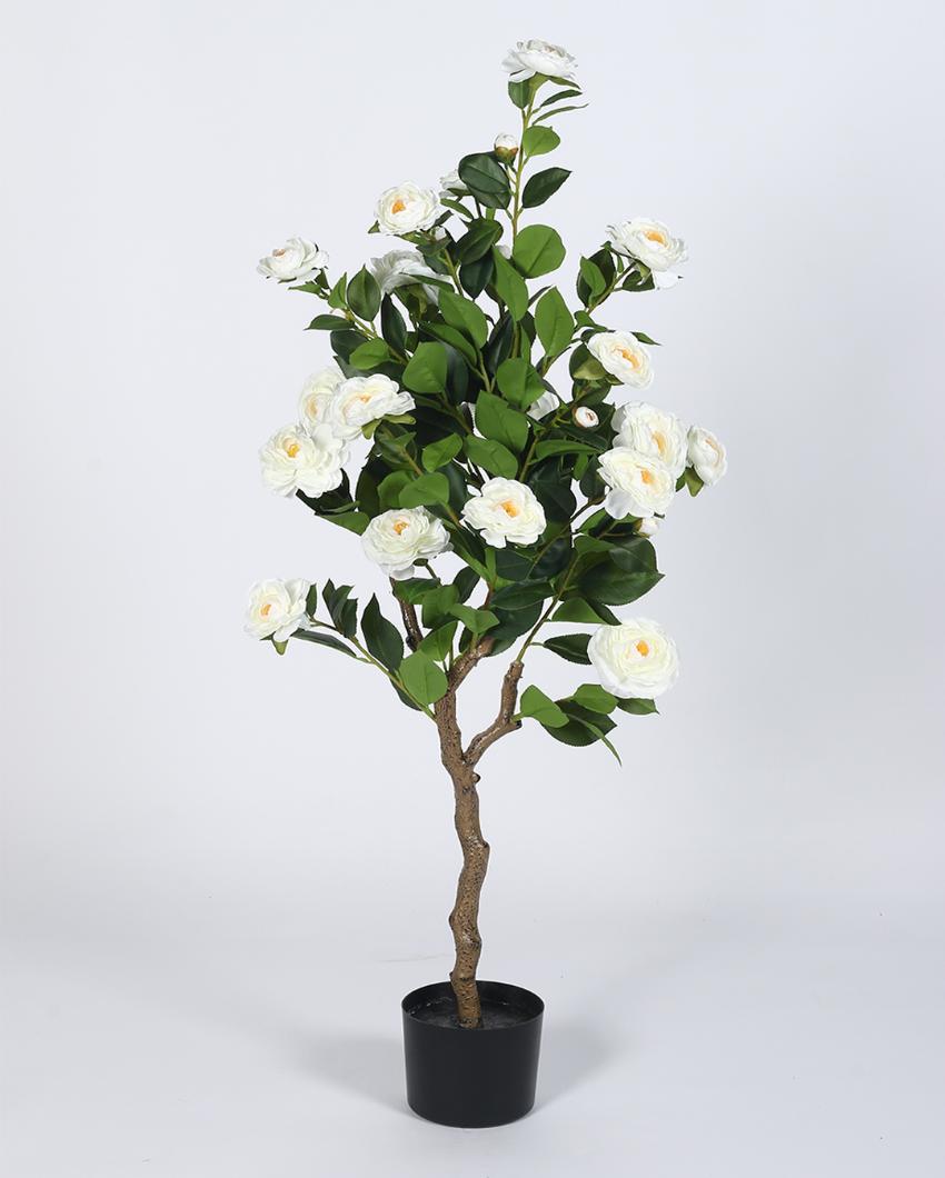 Camellia Rose Artificial Flower Plant with Black Pot | 4 ft