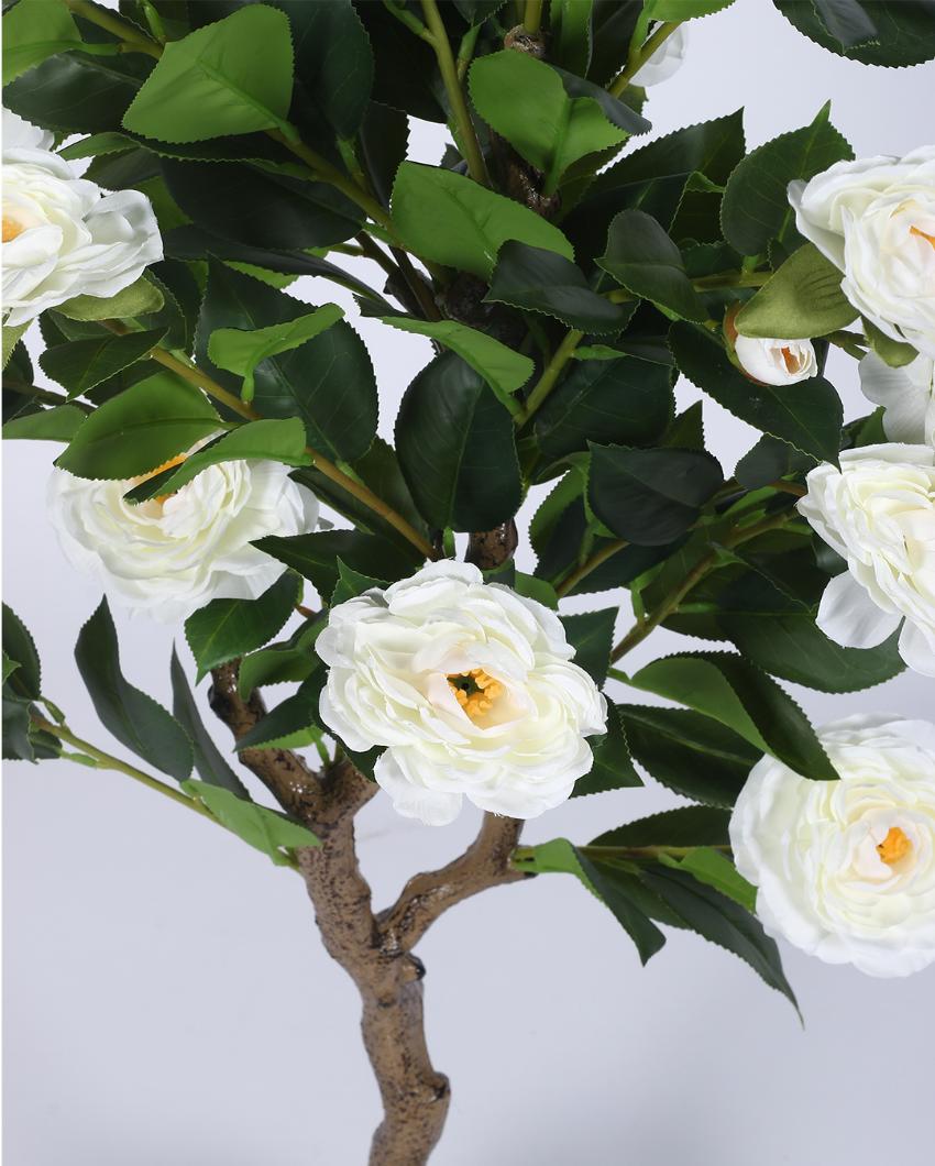 Camellia Rose Artificial Flower Plant with Black Pot | 4 ft