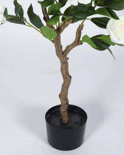 Camellia Rose Artificial Flower Plant with Black Pot | 4 ft