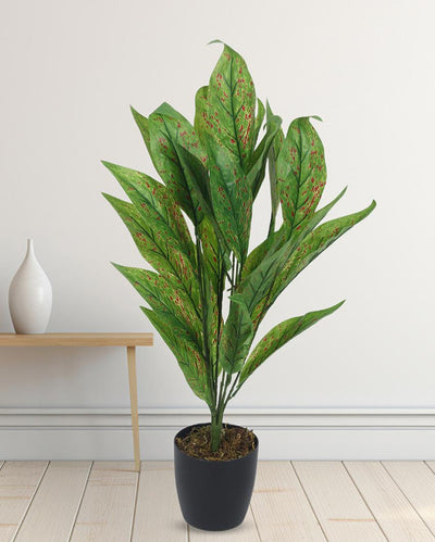 Red Croton Artificial Plant with Black Pot | 2 ft