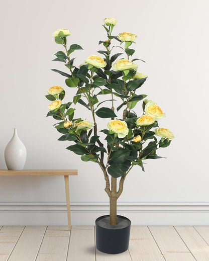 Rose Camellia Real Touch Artificial Flower Plant with Black Pot | 3 ft