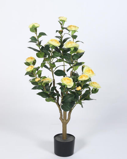 Rose Camellia Real Touch Artificial Flower Plant with Black Pot | 3 ft