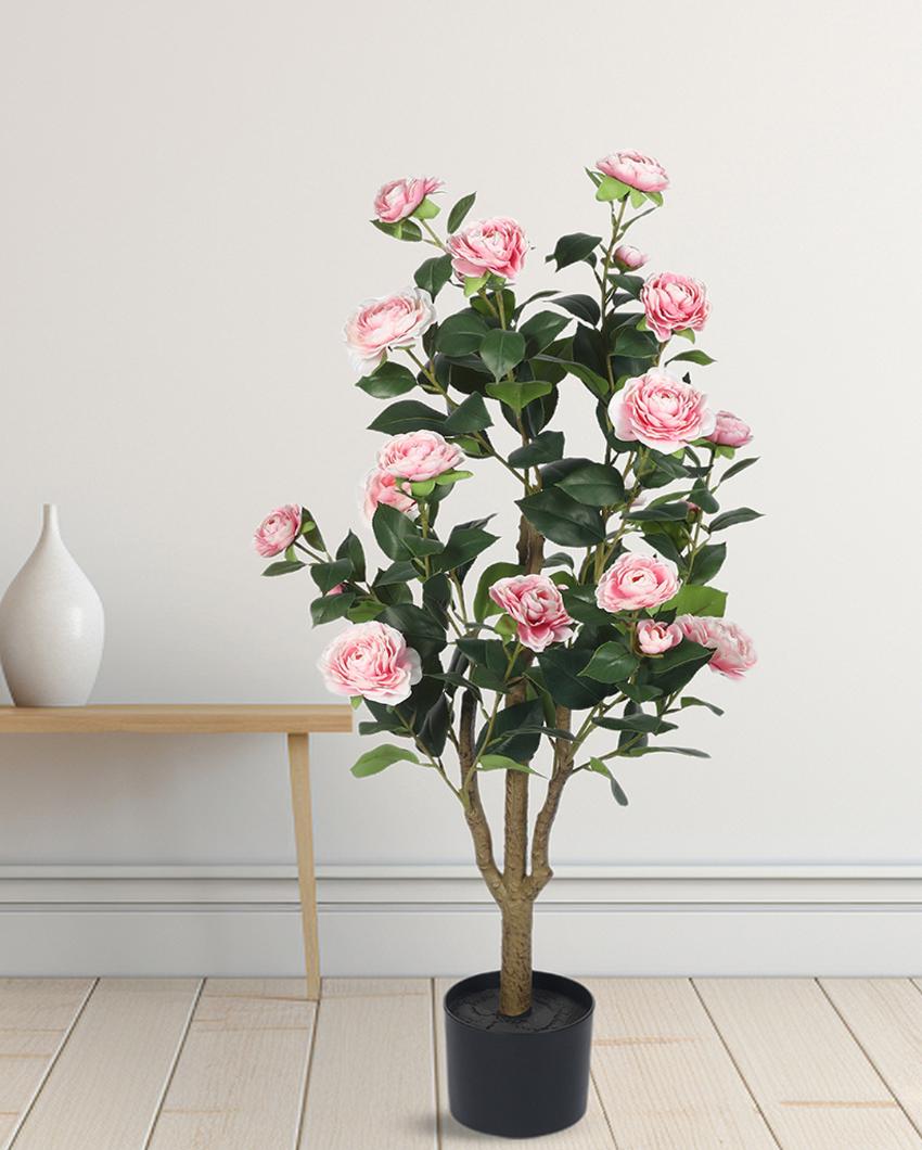 Rose Camellia Real Touch Artificial Flower Plant with Black Pot | 3 ft