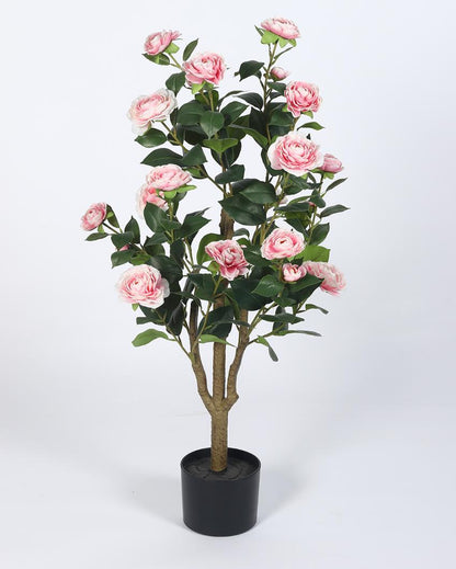 Rose Camellia Real Touch Artificial Flower Plant with Black Pot | 3 ft