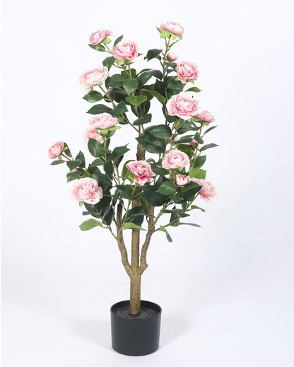 Rose Camellia Real Touch Artificial Flower Plant with Black Pot | 3 ft