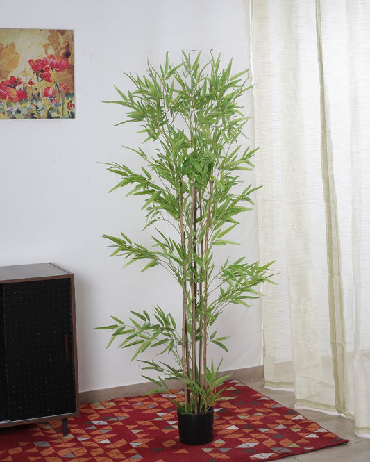 Artificial Green Bamboo Plant With Black Pot | 59 Inches