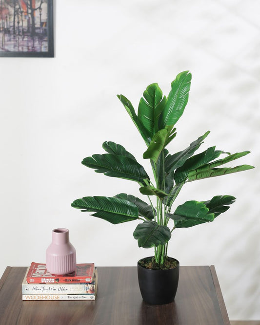 Artificial Banana Green Plant With Black Pot For Interior Decor | 24 Inches