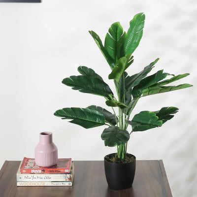 Artificial Banana Green Plant With Black Pot For Interior Decor | 24 Inches