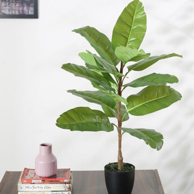 Artificial Banana Green Plant With Black Pot For Interior Decor | 30 Inches
