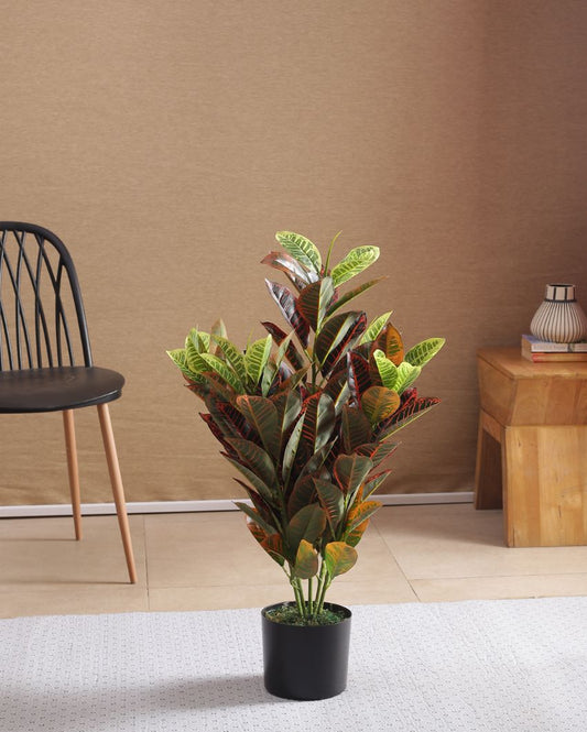 Artificial Real Touch Croton Plant Ornamental For Home Décor With Black Pot | 33 Inches
