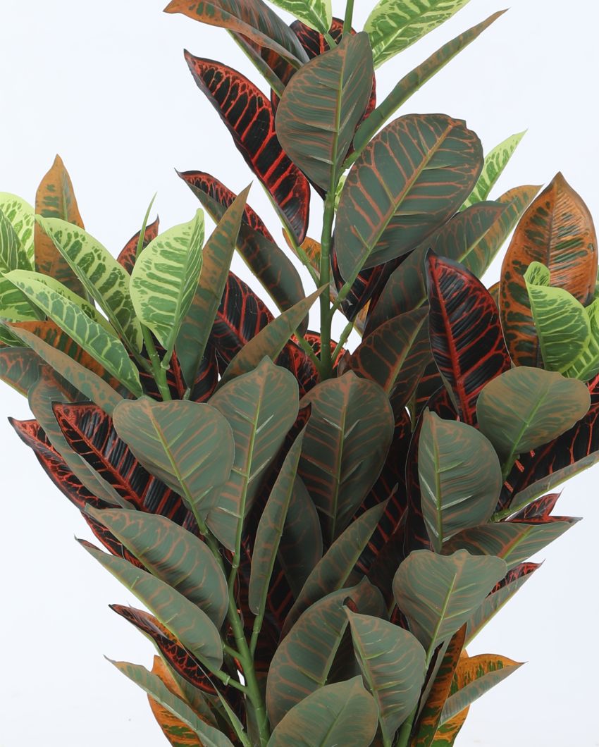 Artificial Real Touch Croton Plant Ornamental For Home Décor With Black Pot | 33 Inches