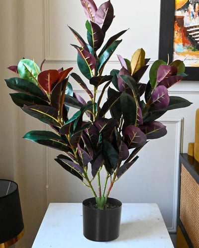 Real Touch Rubber Ornamental Artificial Plant With Black Pot | 33 Inches