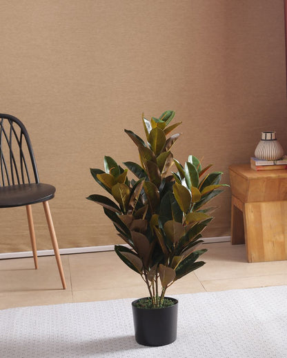 Rubber Plant Artificial Real Touch With Black Pot | 33 Inches