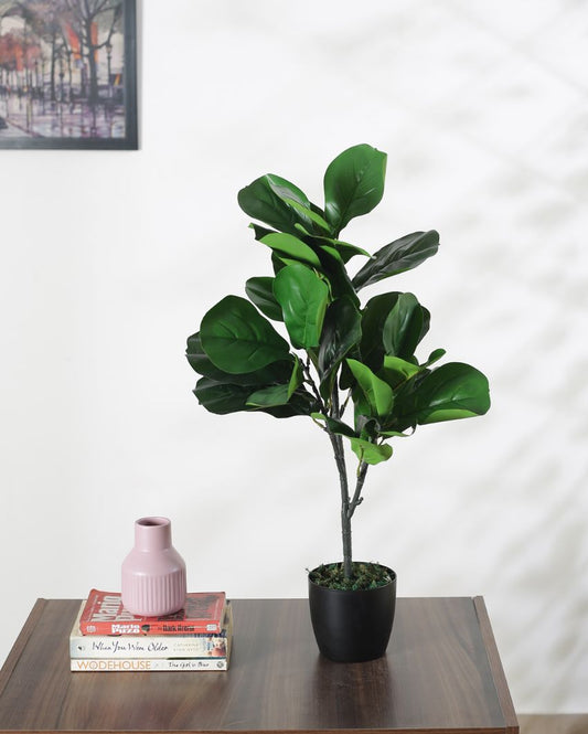 Artificial Fiddle Leaf Fig Plant With Black Pot | 30 Inches