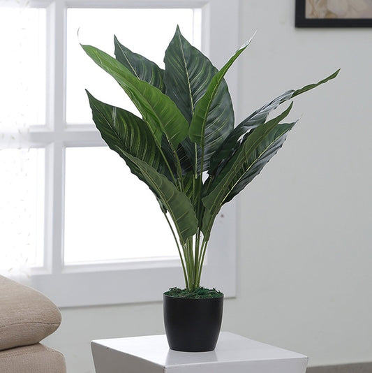 Artificial Spathe Puerto Rico Variegated Plant With 10 leaves & Black Pot Default Title
