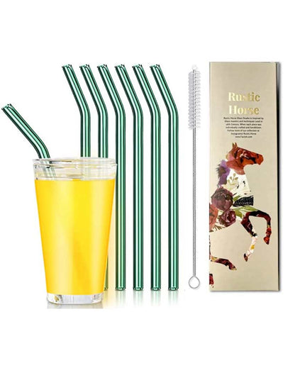 Reusable Glass 6 Straws With Brush