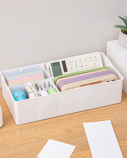 Large Plastic Multi-Purpose Storage Tray with Dividers | Set of 2 | 12 x 6 x 3 inches