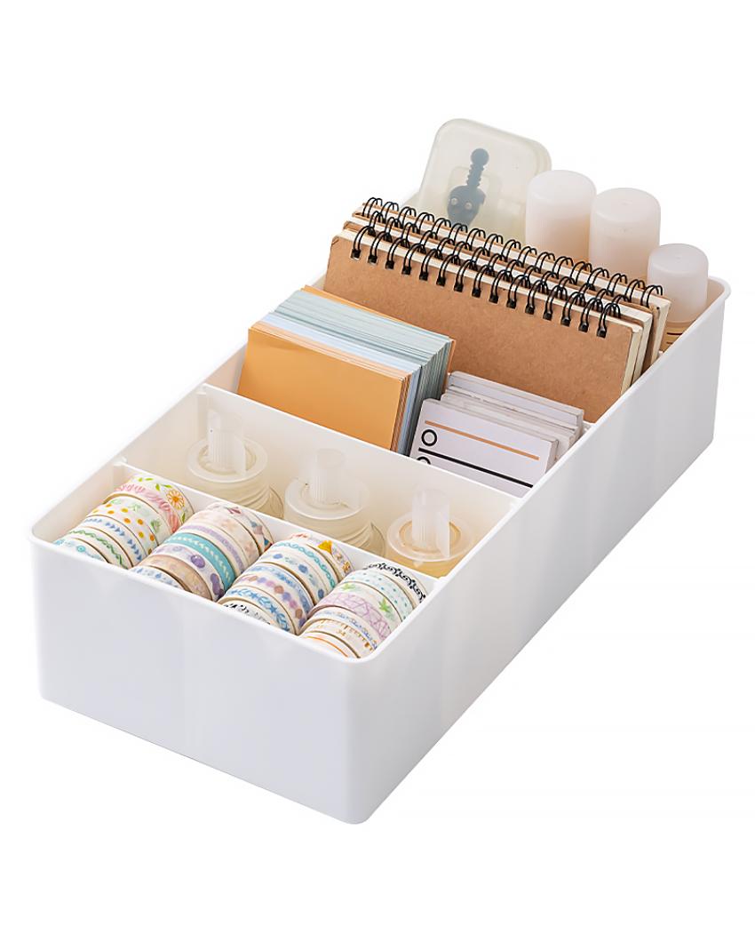 Large Plastic Multi-Purpose Storage Tray with Dividers | Set of 2 | 12 x 6 x 3 inches