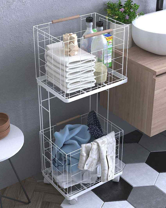 Minimalist Metal Design Laundry Basket White